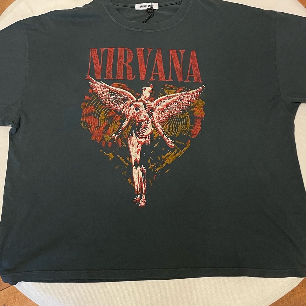 Daydreamer Black Nirvana Graphic Tee with Red and Gold Print